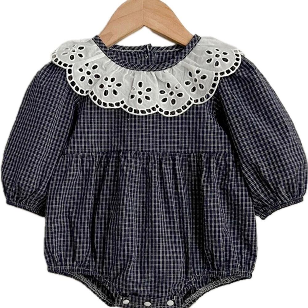 New spring princess lace collar black romper 2-3T